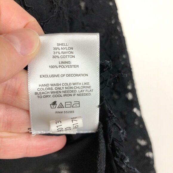 EXPRESS Black Lace Ruffle Long Sleeve Top with Mock Neck Zipper Back Size XS - Picture 7 of 11